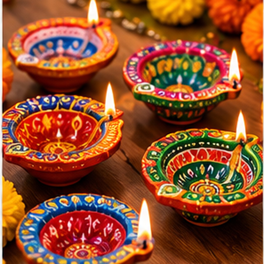 Hand-Painted Diya Set