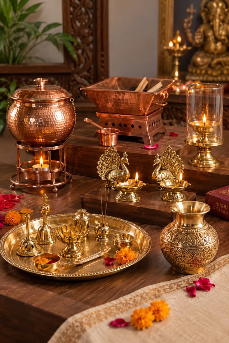 Brass & Copper Pooja Items set